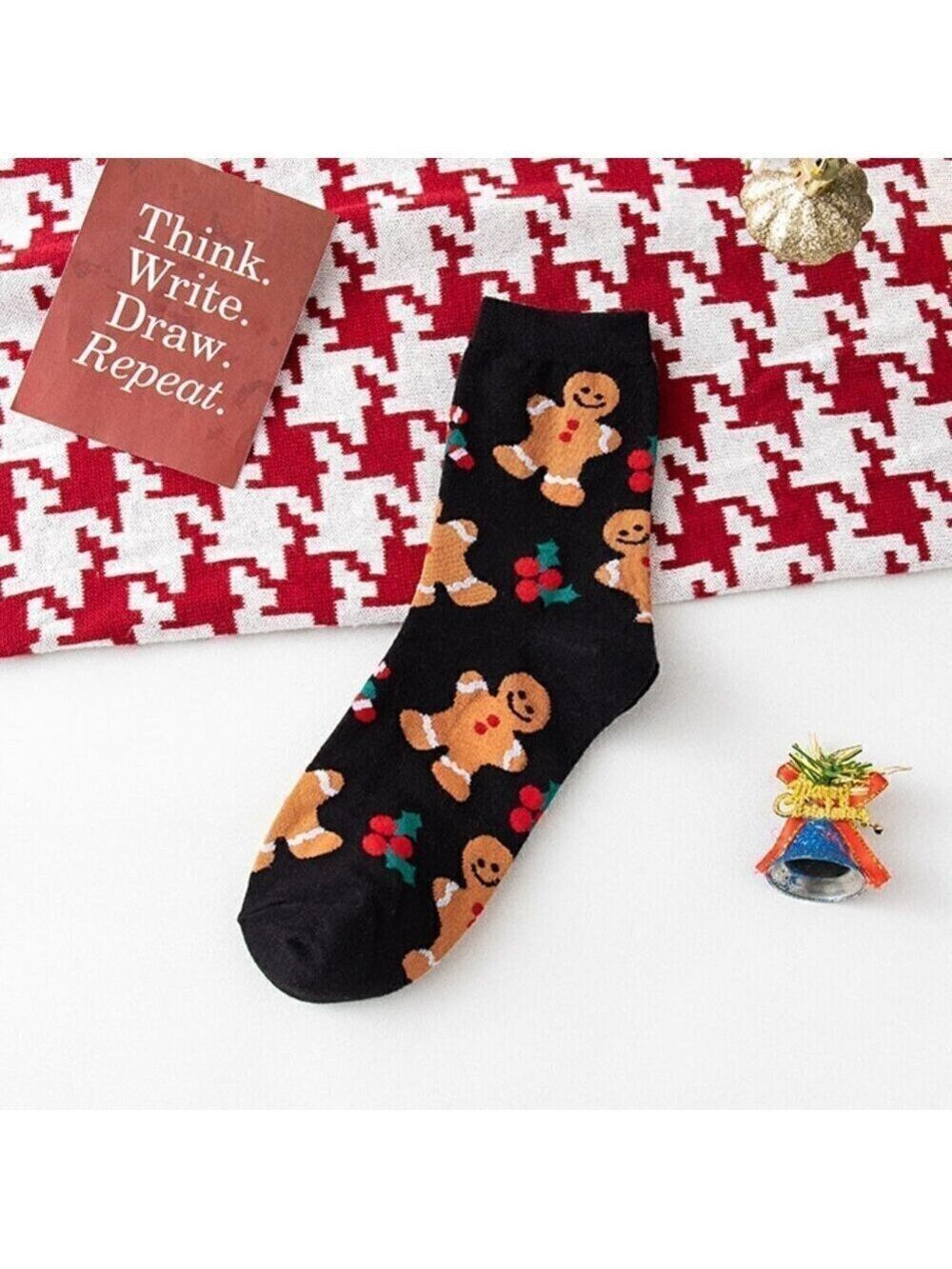 Christmas Themed Gingerbread Man Women's Nylon Cotton Jacquard Crew Socks